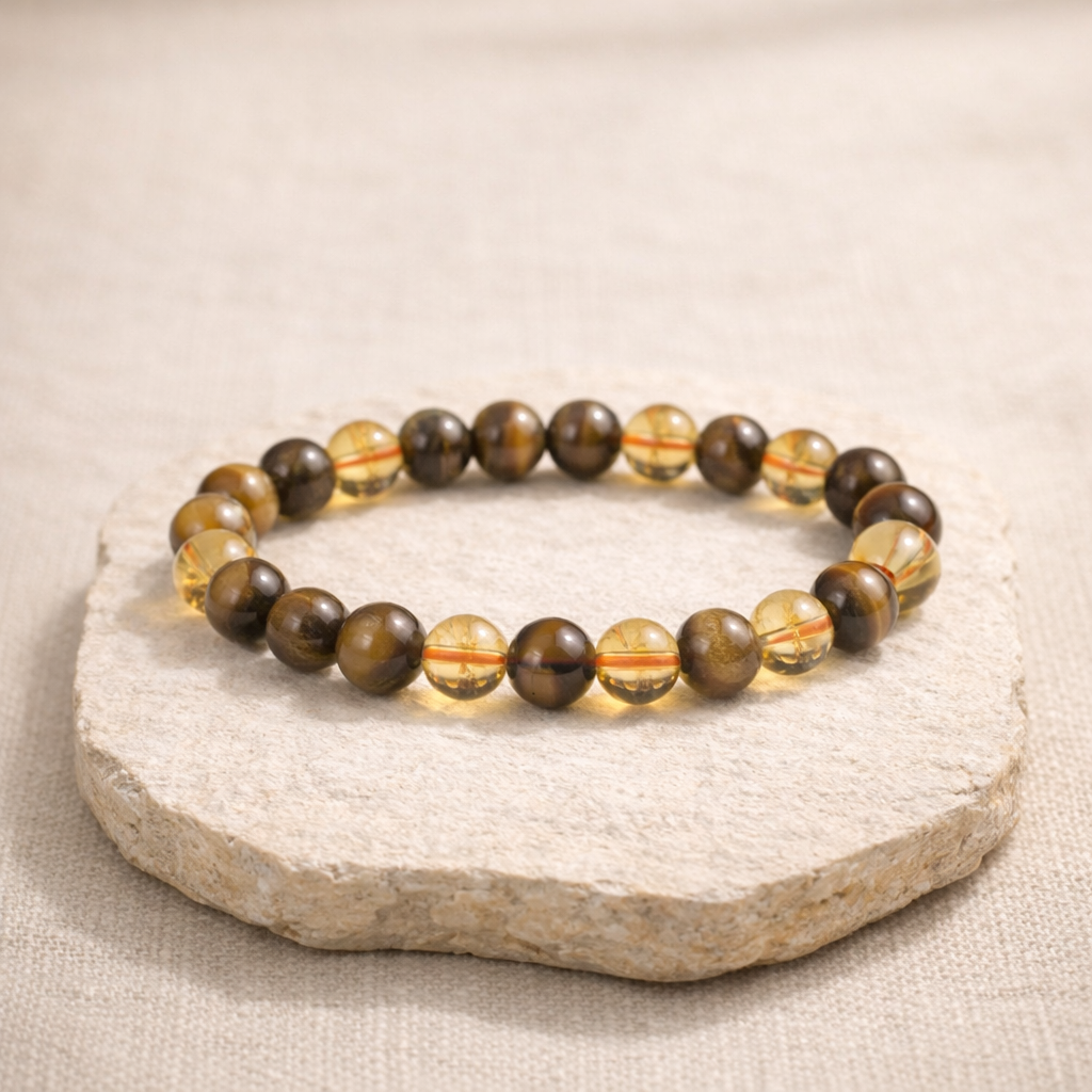 Tiger Eye & Citrine Crystal Bracelet for Wealth, Confidence & Success