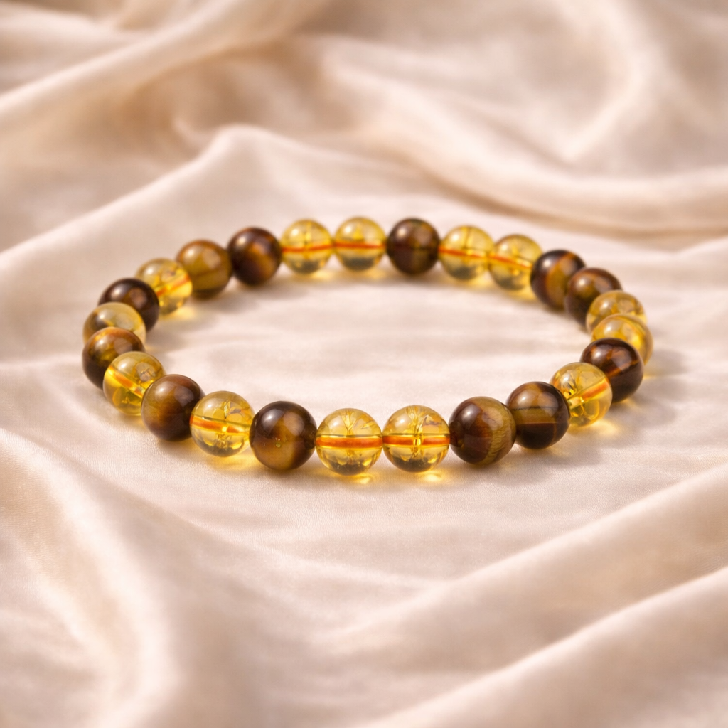 Tiger Eye & Citrine Crystal Bracelet for Wealth, Confidence & Success